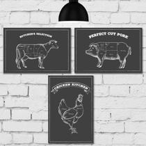 Placa Decorativa Churrasco Boi Porco Frango Giz Kit 3un 20x3
