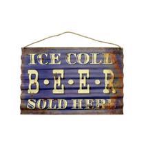 Placa Decorativa Cold Beer Ondulada Metal 60x40cm