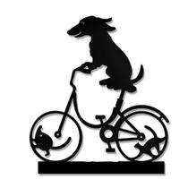 Placa decorativa com cachorro, gato e bicicleta