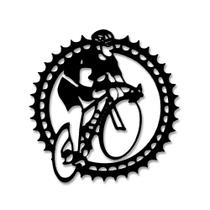 Placa decorativa com ciclista, bicicleta e engrenagem 38 Cm - ArteLaser