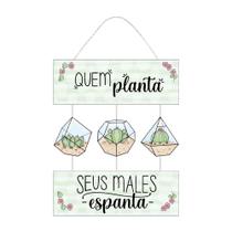 Placa Decorativa Com Corda Cactos para Cantinho das Plantas - PC005