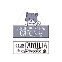 Placa Decorativa com Corda Frase Pet Gato Decoração Gatinho Feliz