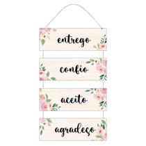 Placa Decorativa com Corda Mantra Oração Confio Entrego Aceito Agradeço com Flores 30x65 MDF 6 mm