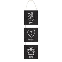 Placa Decorativa com Corda ou com Adesivo Paz Amor Pets