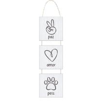 Placa Decorativa com Corda ou com Adesivo Paz Amor Pets