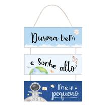 Placa Decorativa com Corda para Porta Quarto Infantil de Menino Astronauta 25x43 - PC029