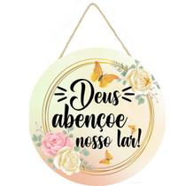 Placa decorativa com frase Deus abençoe nosso lar 056 - Cair de Pé