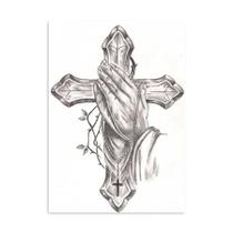 Placa Decorativa Cruz Desenhada Com A Mão Em Oração 21x30cm Placa Decorativa Cruz Desenhada Com A Mão Em Oração 21x30cm