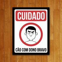 Placa Decorativa - Cuidado Cão Com Dono Bravo Placa Decorativa - Cuidado Cão Com Dono Bravo