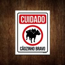 Placa Decorativa - Cuidado Cãozinho Bravo 3 Cabeças 27x35