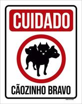 Placa Decorativa - Cuidado Cãozinho Bravo 3 Cabeças 27X35