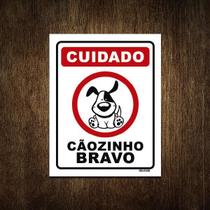 Placa Decorativa - Cuidado Cãozinho Bravo Cão 27X35