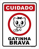 Placa Decorativa - Cuidado Gatinha Brava Gata 27X35