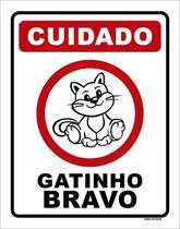 Placa Decorativa - Cuidado Gatinho Bravo Gato 27X35