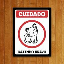 Placa Decorativa - Cuidado Gatinho Bravo