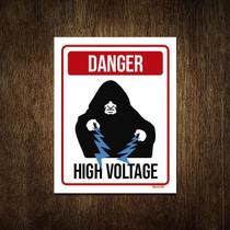 Placa Decorativa - Danger High Voltage Alta Voltagem 18X23
