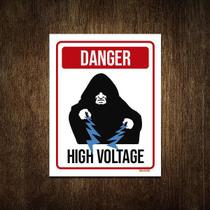 Placa Decorativa - Danger High Voltage Alta Voltagem 36X46