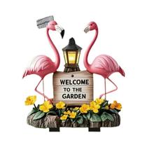 Placa Decorativa De Flamingo Para Jardim Com Lanternas E Flores, Decoração Externa Para Páscoa E Dia