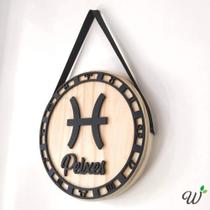 Placa Decorativa de Madeira de Pinus Signo Peixes
