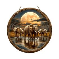 Placa Decorativa De Madeira Vintage Em Forma De Elefante 2D, Redonda De 8 Polegadas Para Decoração