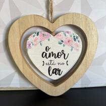 Placa decorativa de MDF de coração com frase o amor está no lar casa cozinha decoração plaquinha