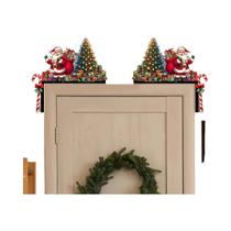 Placa Decorativa De Natal 2D Festiva Com Papai Noel E Árvore, Moldura De Madeira, Decoração De