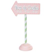 Placa decorativa de Páscoa Toca do Coelho rosa com verde 17,5x30,5x8,8