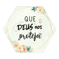 Placa Decorativa Delicada Hexágono 25x22 Que Deus nos Proteja - PH004 Placa Decorativa Delicada Hexágono 25x22 Que Deus nos Proteja - PH004