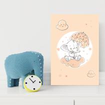 Placa Decorativa Elefante Bebê Nuvem 30x40cm