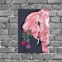 Placa Decorativa Elefante Indiano Rosa 18X27Cm