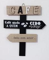 Placa Decorativa em Madeira com Setas e Frases de Café