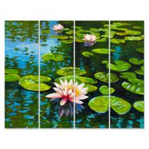 Placa Decorativa Floral para Sala Vitória Régia Painel Kit 4 Placas