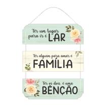 Placa Decorativa Frase Família Lar Benção e Flores 30x46