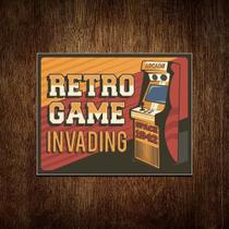 Placa Decorativa Gamer - Retro Gaming Invading 18X23