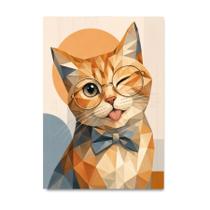 Placa Decorativa Gato Geométrico Engraçado de Óculos 40x60cm