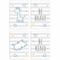 Placa Decorativa Girafa e Hipopótamo Azul Kit 4un 20x30cm Placa Decorativa Girafa e Hipopótamo Azul Kit 4un 20x30cm