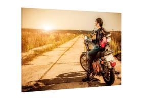 Placa decorativa - harley davidson mulher na estrada