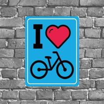 Placa Decorativa I Love Bike Azul 18x27cm - Quadros On-line