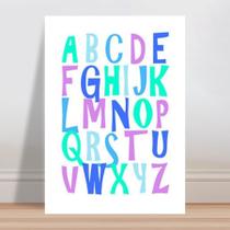 Placa decorativa infantil alfabeto abc azul lilás e verde - Wallkids