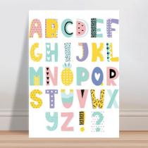 Placa decorativa infantil alfabeto frutas coloridos