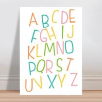 Placa decorativa infantil alfabeto letras finas coloridas