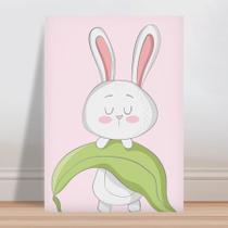 Placa decorativa infantil animal coelho branco fundo rosa