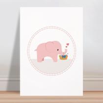 Placa decorativa infantil animal elefante rosa