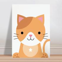 Placa decorativa infantil animal gato marrom e rosa