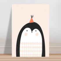 Placa decorativa infantil Animal Pinguim Rosa e Preto