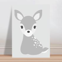 Placa decorativa infantil animal veado cinza e branco