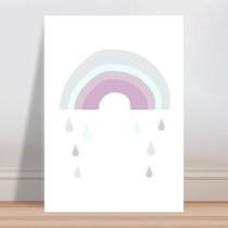 Placa decorativa infantil arco-íris gotas de chuva