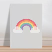 Placa decorativa infantil arco-íris nuvens brancas