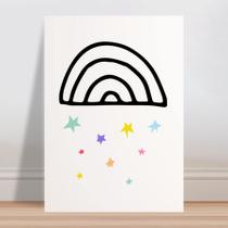 Placa decorativa infantil arco-íris preto estrelas colorido