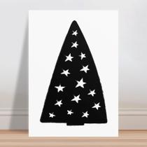 Placa decorativa infantil árvore preta estrelas branca